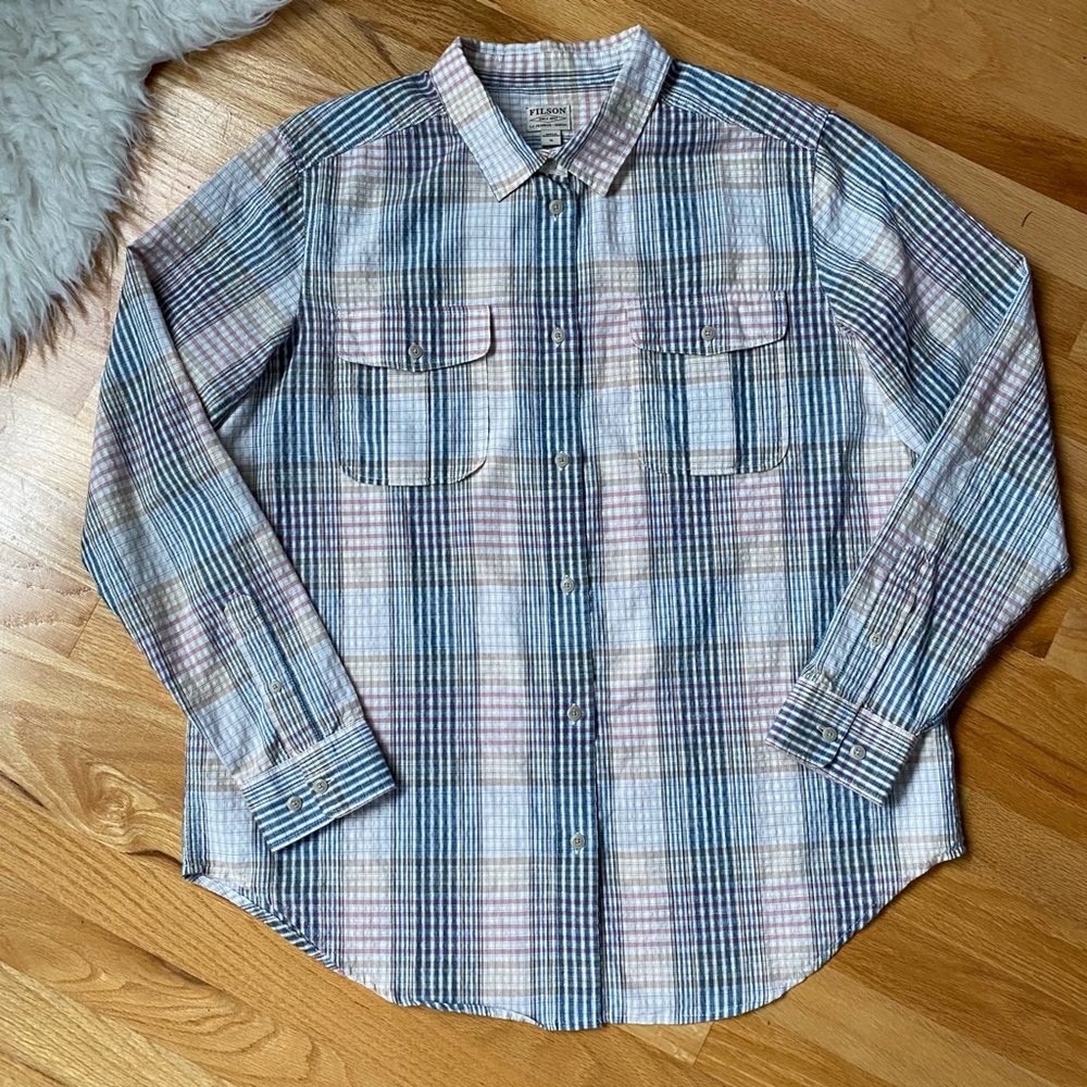 Filson Conway Plaid Seersucker Button Blouse